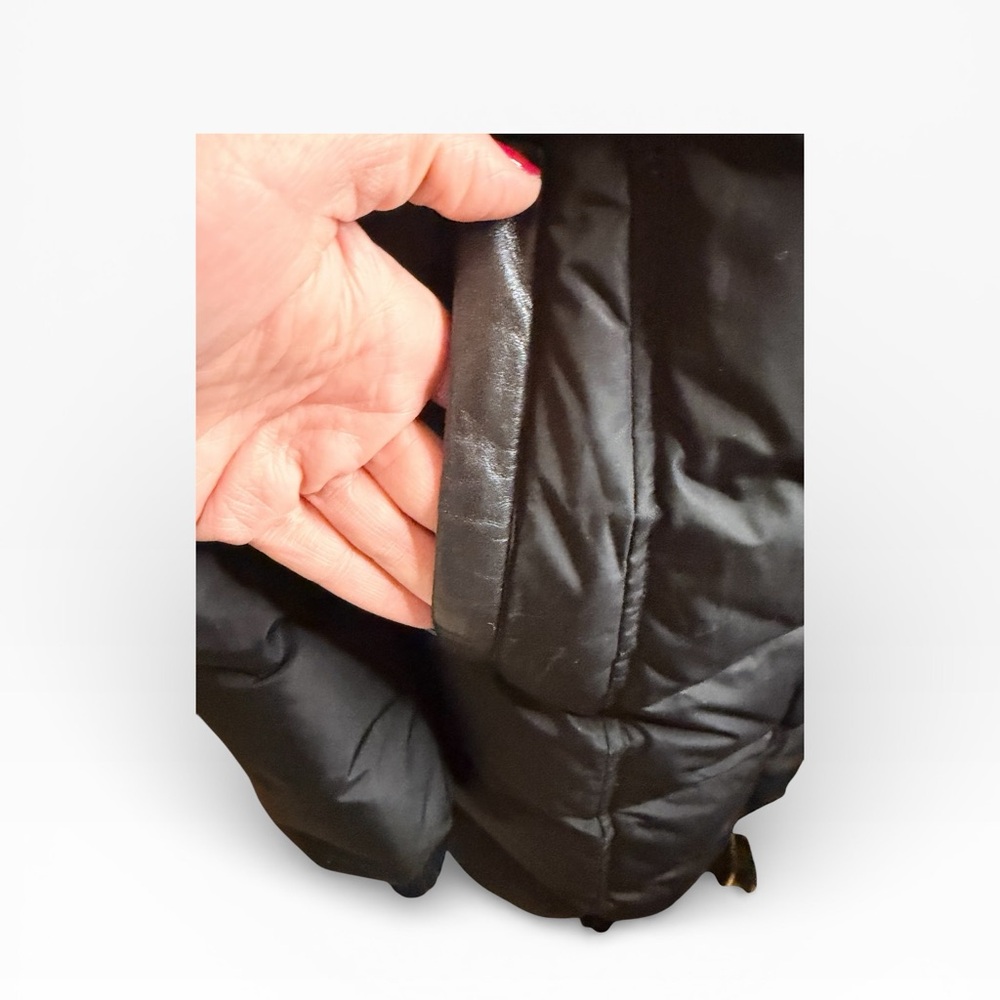Mackage Black Down Parka Leather Trim Merino Wool Cashmere Collar Hooded Coat S - Picture 10 of 13